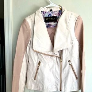 Leather jacket guess white and light pink color